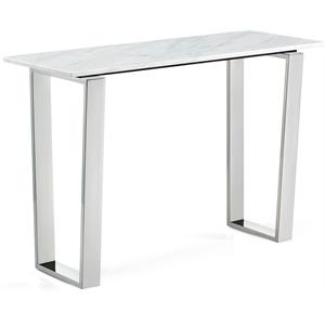 Pemberly Row Stone Console Table in Chrome with Stainless Steel Base