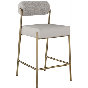 Pemberly Row Contemporary Taupe Vegan Leather / Boucle Counter Stool