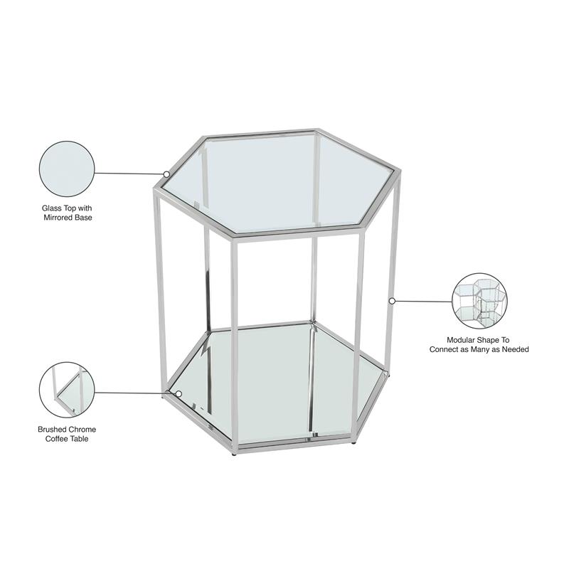 Pemberly Row Contemporary Modular Stainless Steel and Glass End Table