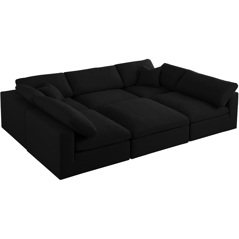 Pemberly Row Contemporary Black Linen Fabric Deluxe Modular Sectional