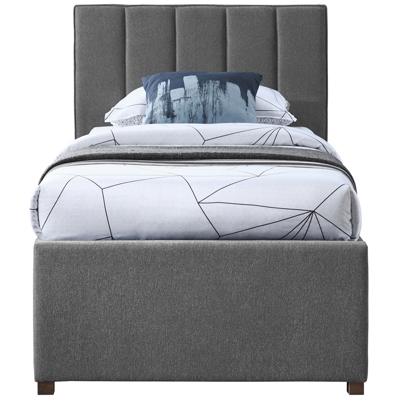 Pemberly Row Contemporary Gray Linen Textured Fabric Twin Trundle Bed