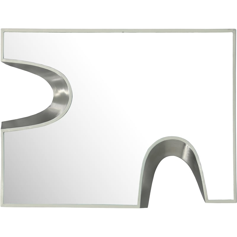 Pemberly Row Contemporary Cream Mirror with Silver Iron Metal Accents