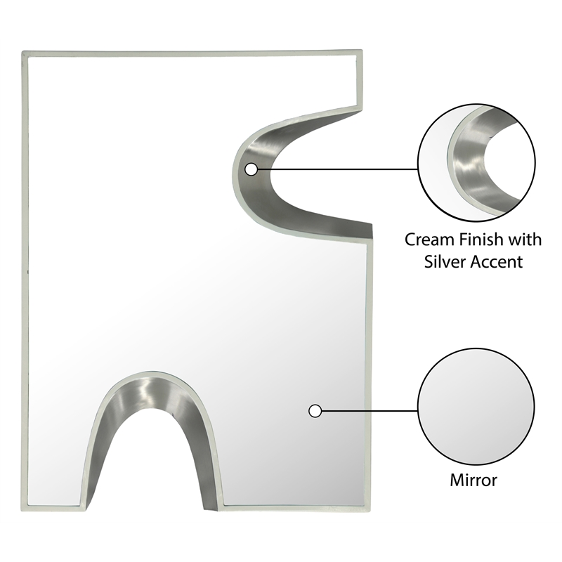 Pemberly Row Contemporary Cream Mirror with Silver Iron Metal Accents