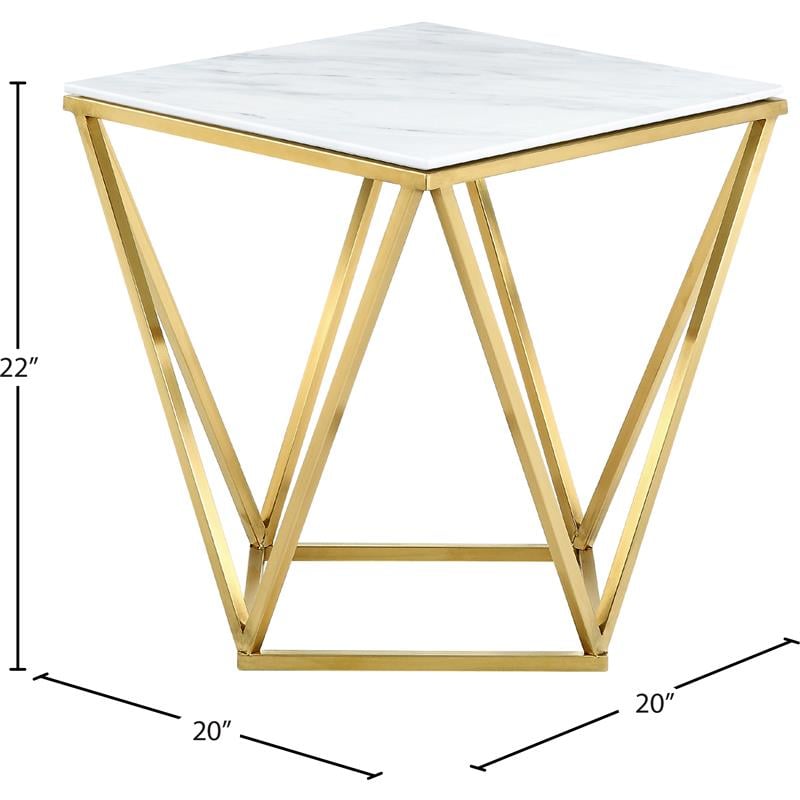 Pemberly Row Genuine Marble End Table in Gold with Stainless Steel Base
