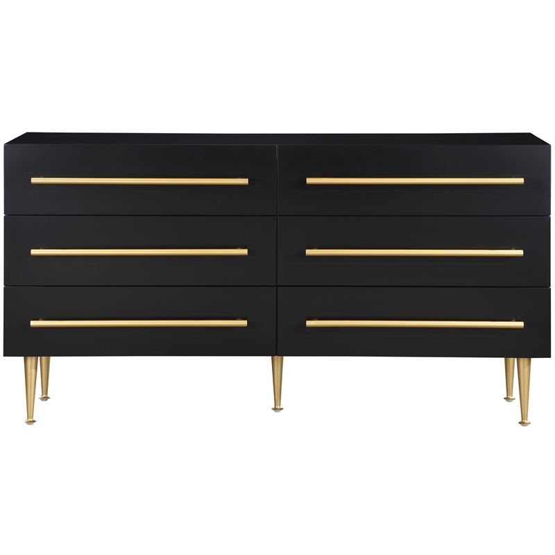 Pemberly Row Contemporary Black Dresser with Gold Metal Legs and Handle