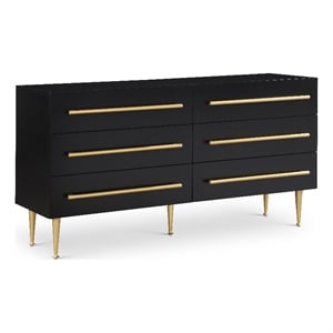 Pemberly Row Contemporary Black Dresser with Gold Metal Legs and Handle