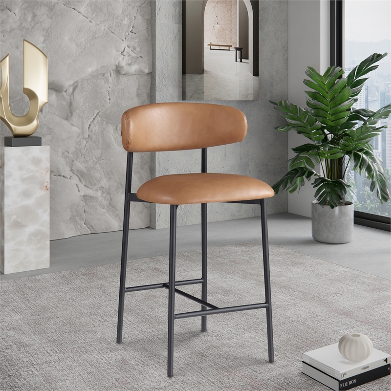 Pemberly Row Contemporary Cognac Vegan Leather Counter Stool (Set of 2)