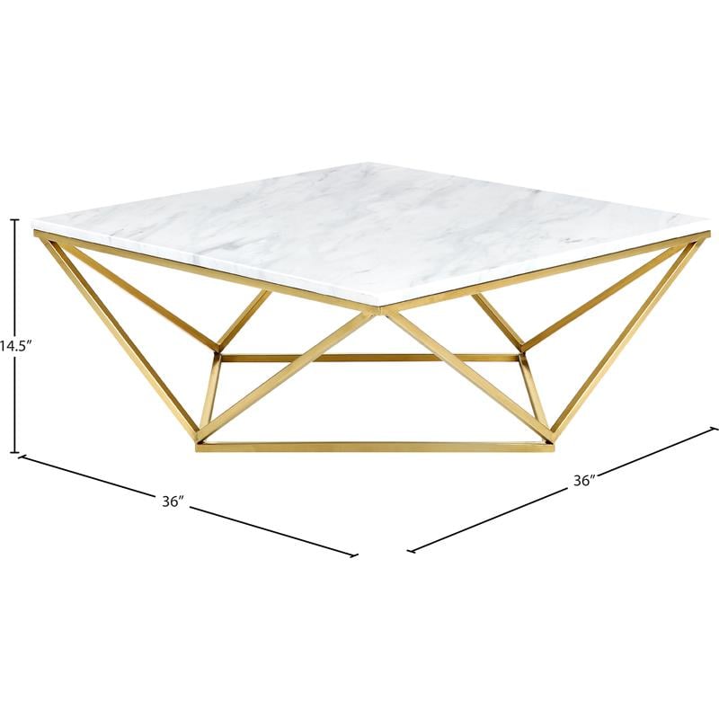 Pemberly Row Contemporary Stone Coffee Table in Gold with Stainless Steel Base