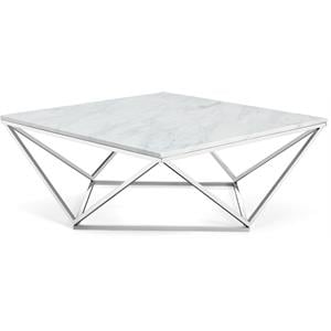 Pemberly Row Contemporary Stone Coffee Table in Chrome with Stainless Steel Base