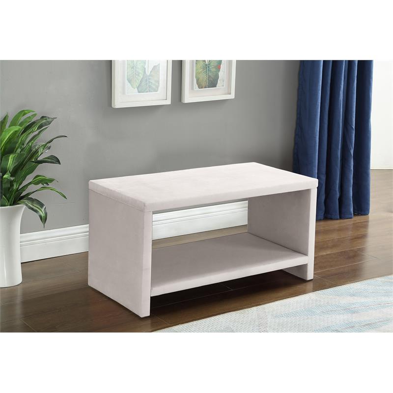 Pemberly Row Contemporary Upholstered Cream Velvet Nightstand