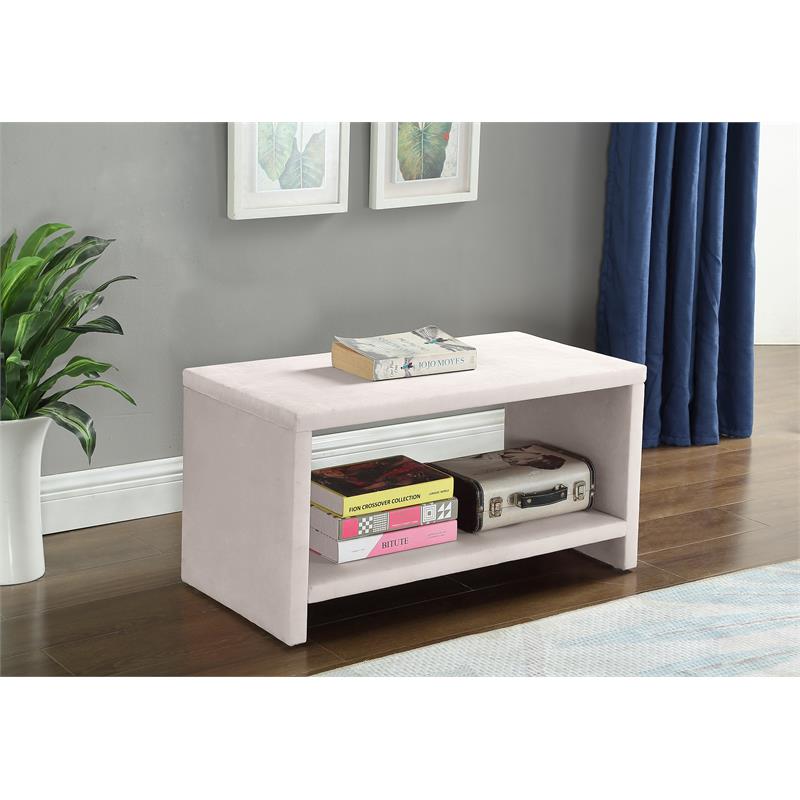 Pemberly Row Contemporary Upholstered Cream Velvet Nightstand