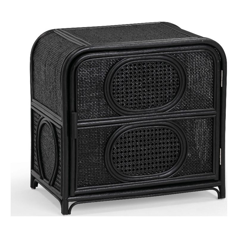 Pemberly Row Black Finish Rattan Nightstand - 27.2