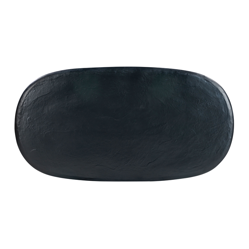 Pemberly Row Oval Faux Plaster & Stone Dining Table in Black