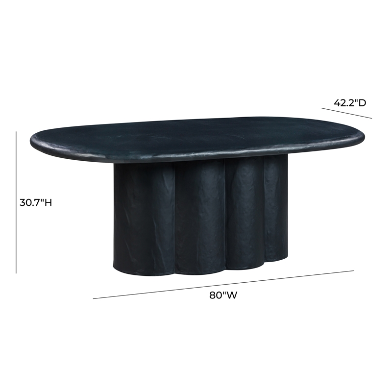 Pemberly Row Oval Faux Plaster & Stone Dining Table in Black