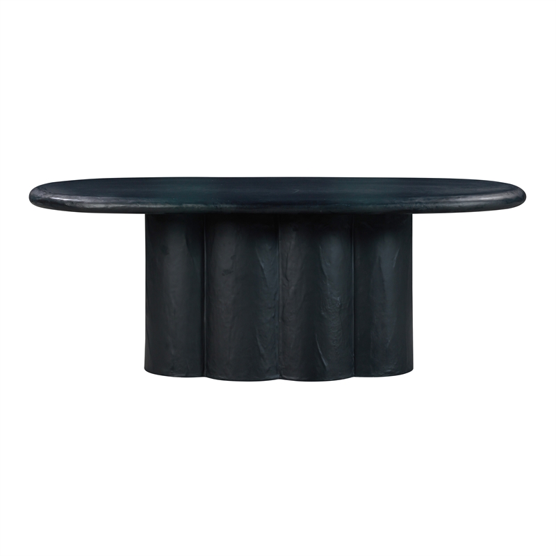 Pemberly Row Oval Faux Plaster & Stone Dining Table in Black