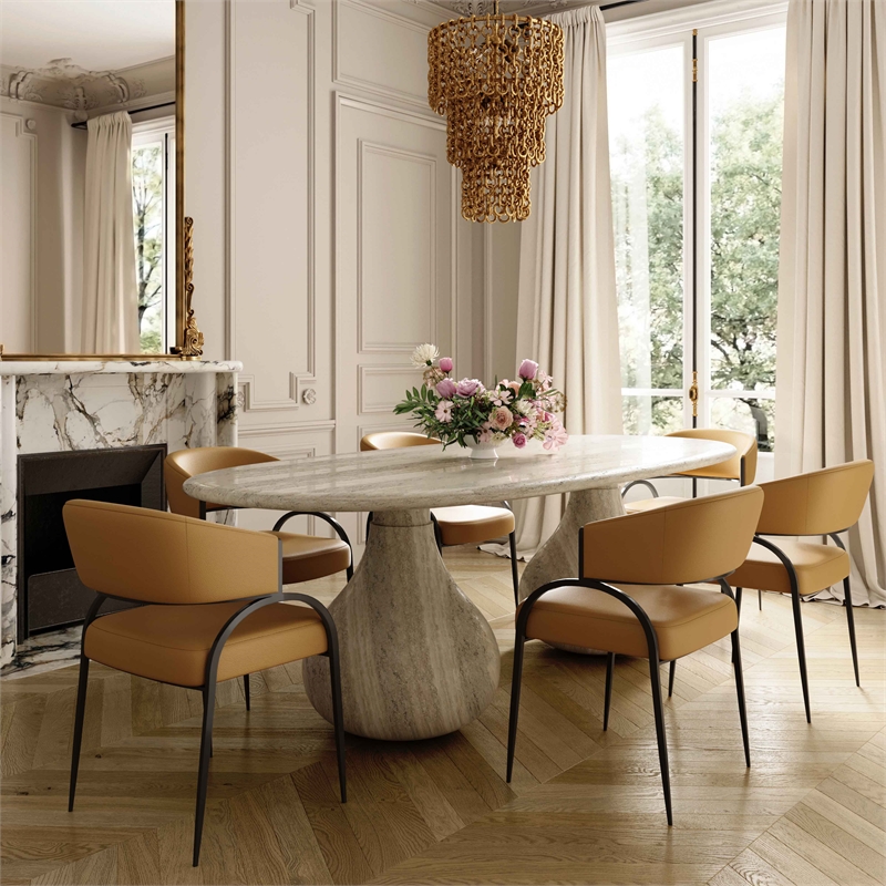 Pemberly Row Contemporary Upholstered Tan Vegan Leather Dining Chair