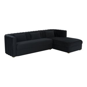 Pemberly Row 29.5&quotH Right-Arm Facing Velvet Upholstered/Wood Sectional in Black