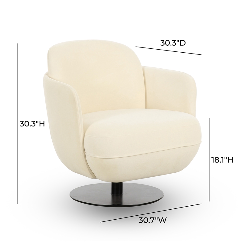 Pemberly Row Contemporary Upholstered Cream Velvet Swivel Chair