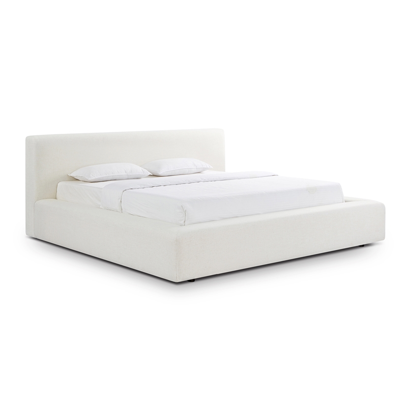 Pemberly Row Contemporary Cream Upcycled Linen Storage King Bed