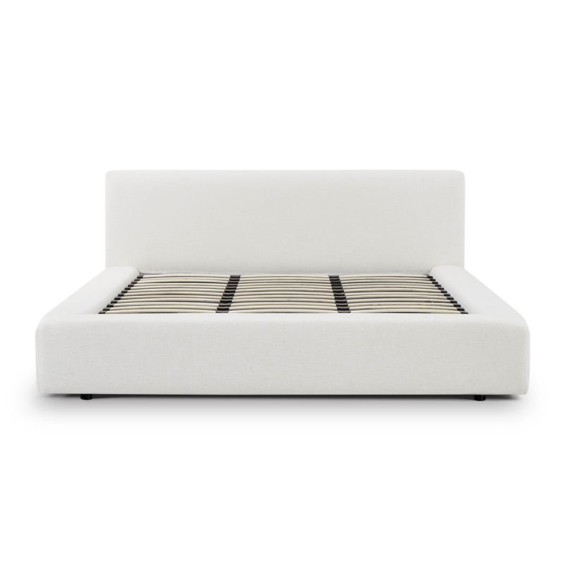 Pemberly Row Contemporary Cream Upcycled Linen Storage King Bed