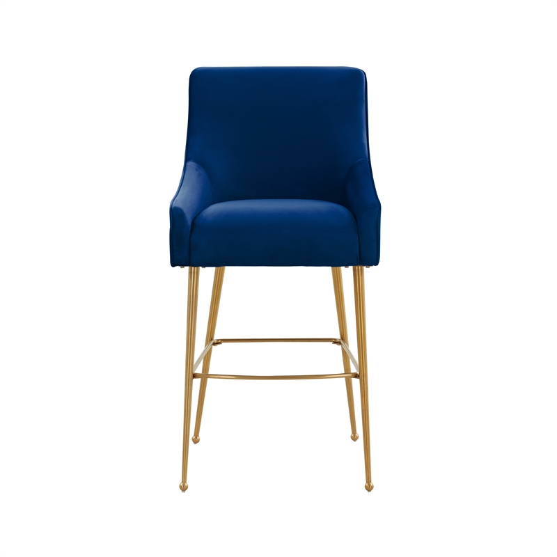Pemberly Row Transitional Navy Velvet Counter Stool - Gold Legs