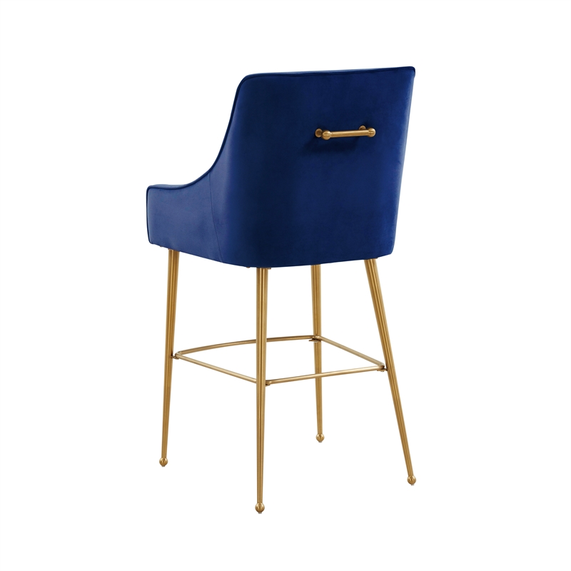 Pemberly Row Transitional Navy Velvet Counter Stool - Gold Legs