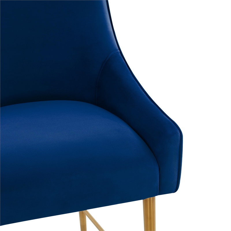 Pemberly Row Transitional Navy Velvet Counter Stool - Gold Legs