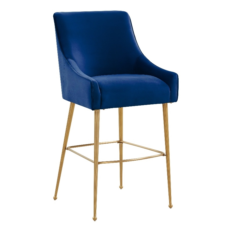 Pemberly Row Transitional Navy Velvet Counter Stool - Gold Legs