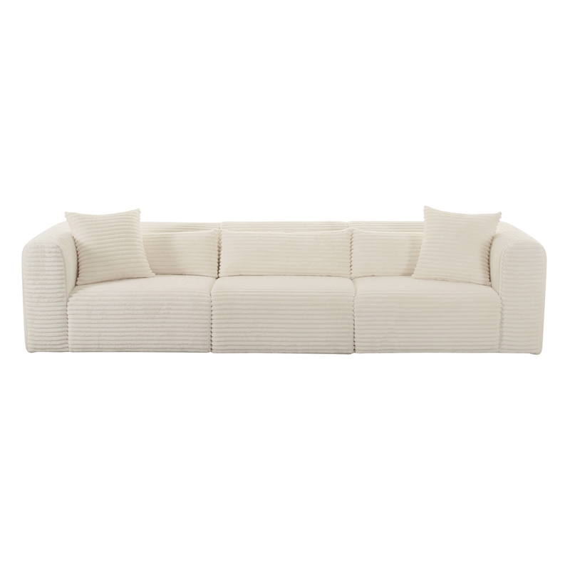 Pemberly Row Fluffy Oversized Corduroy Fabric Modular Sofa in Cream