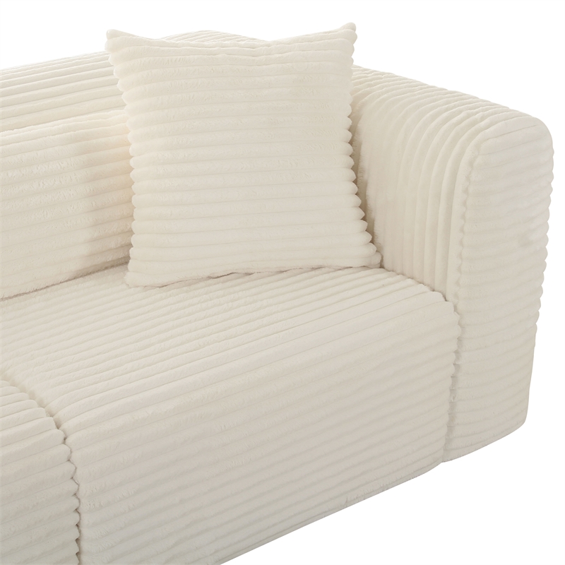 Pemberly Row Fluffy Oversized Corduroy Fabric Modular Sofa in Cream