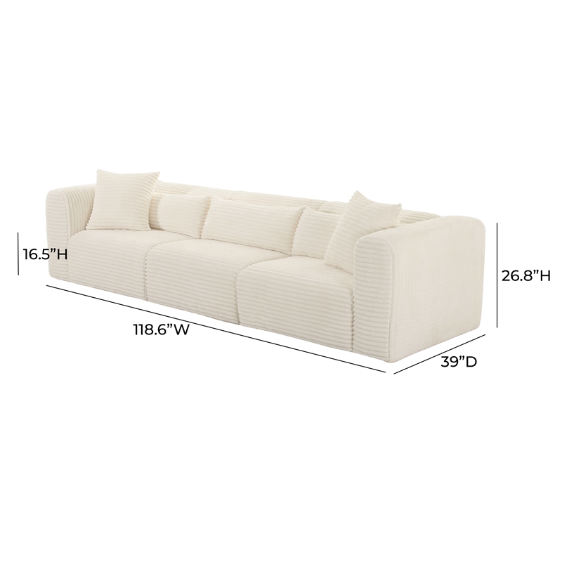Pemberly Row Fluffy Oversized Corduroy Fabric Modular Sofa in Cream