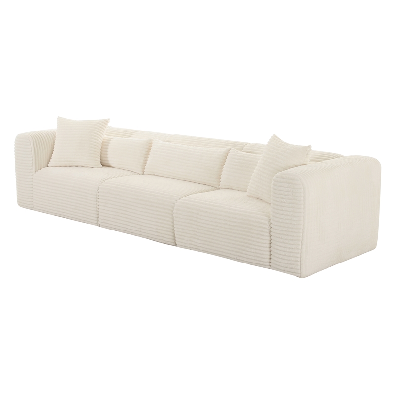 Pemberly Row Fluffy Oversized Corduroy Fabric Modular Sofa in Cream