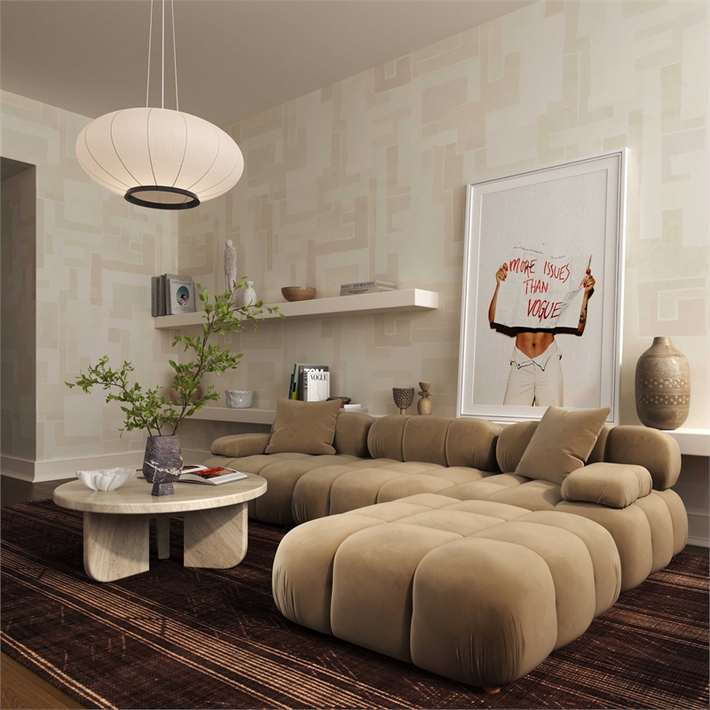 Pemberly Row Contemporary Performance Velvet Modular Ottoman