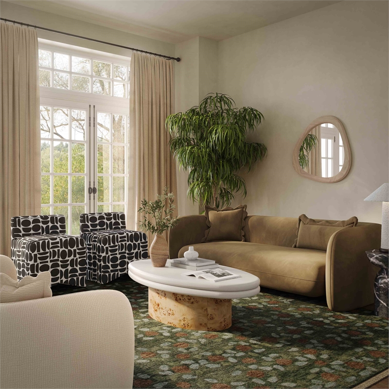 Pemberly Row Modern Transitional Performance Velvet Sofa in Brown