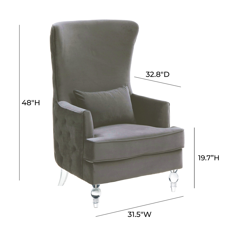 Pemberly Row Contemporary Gray Velvet Chair with Acrylic Legs