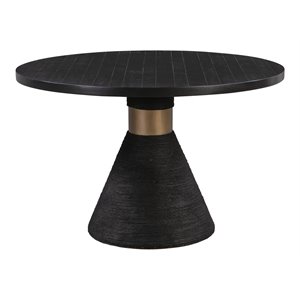 Pemberly Row 30&quotH Round Rope Modern Acacia Wood Dining Table in Black
