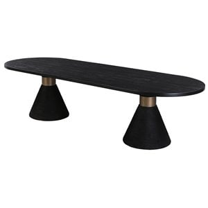 Pemberly Row 30&quotH Oval Rope Modern Acacia Wood Dining Table in Black