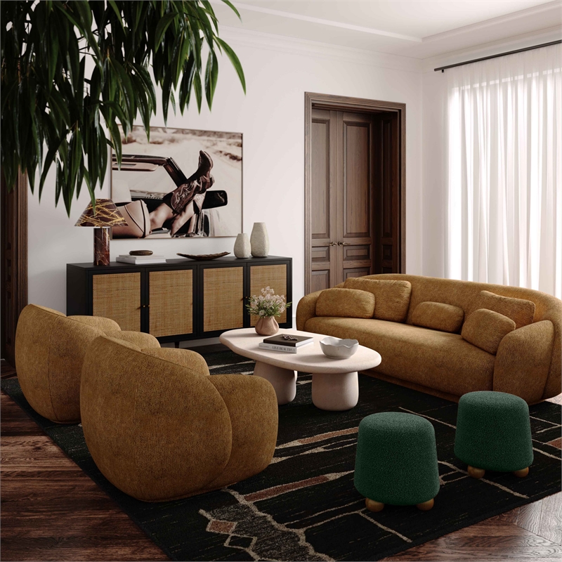 Pemberly Row Contemporary Upholstered Forest Green Boucle Stool