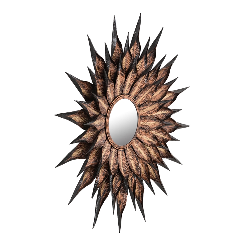 Pemberly Row Sunflower Antique Brass Round Iron Metal Wall Mirror