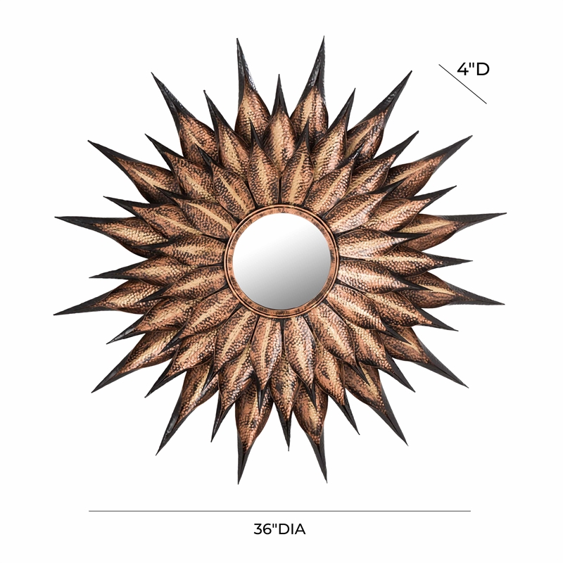 Pemberly Row Sunflower Antique Brass Round Iron Metal Wall Mirror