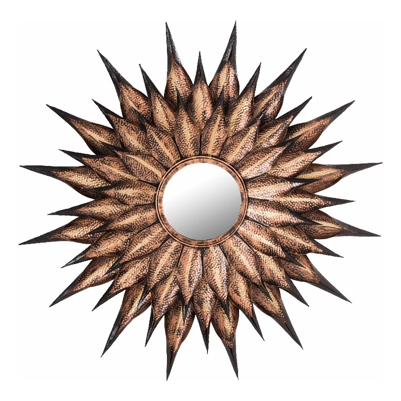 Pemberly Row Sunflower Antique Brass Round Iron Metal Wall Mirror