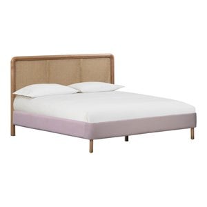 Pemberly Row 50&quotH Transitional Velvet Upholstered King Bed in Blush Pink