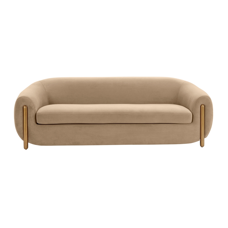 Pemberly Row Handmade Transitional Upholstered  Brown Velvet Sofa