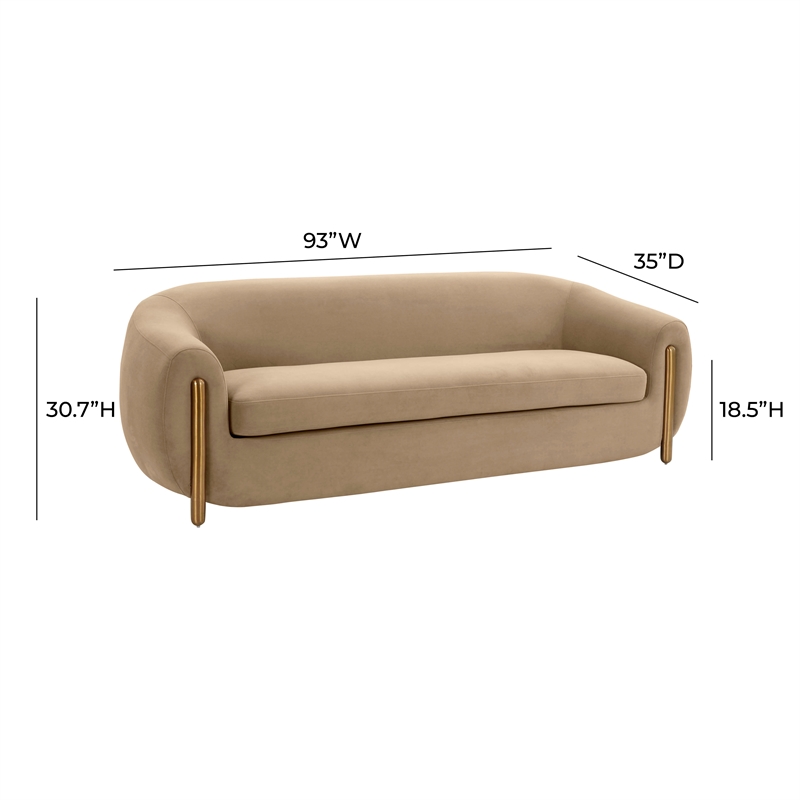 Pemberly Row Handmade Transitional Upholstered  Brown Velvet Sofa