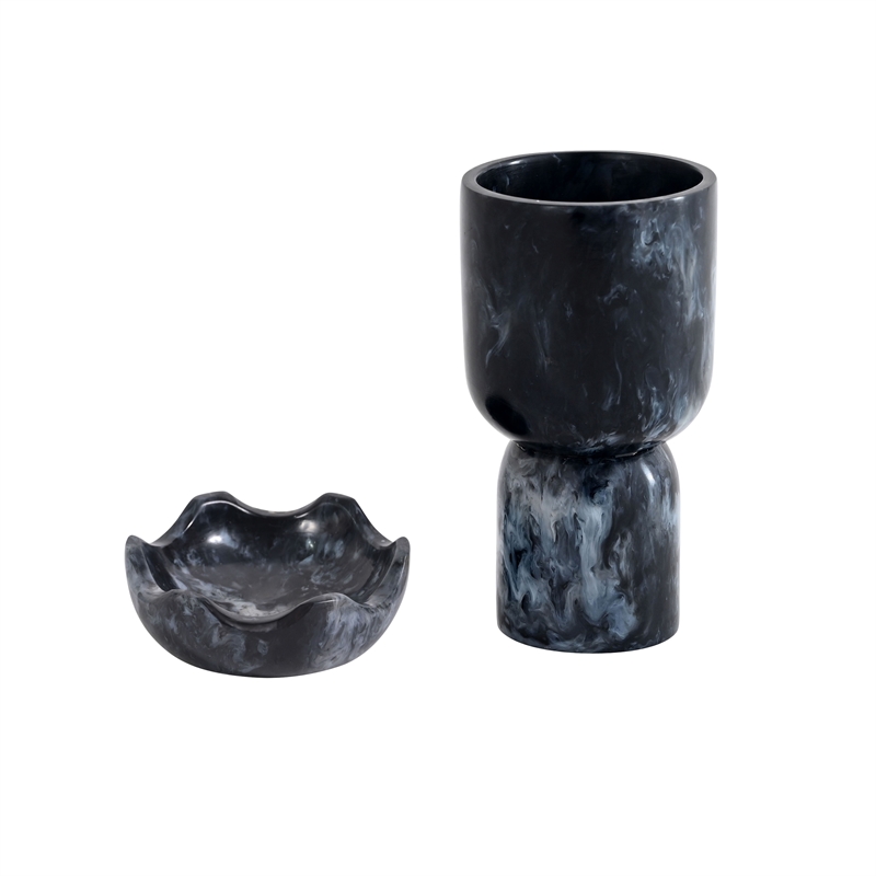 Pemberly Row Handmade Contemporary Black Swirl Resin Kiddush Cup