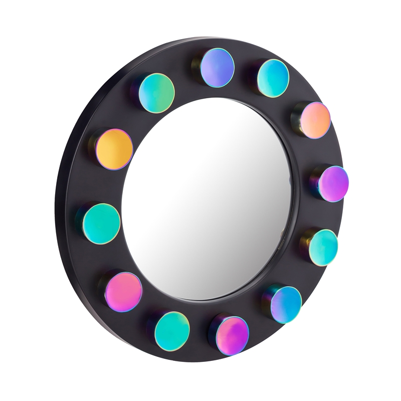 Pemberly Row Contemporary Rockstar Black Finish Round Metal Mirror