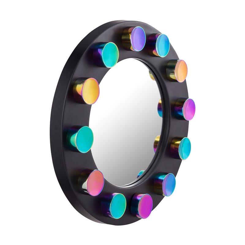Pemberly Row Contemporary Rockstar Black Finish Round Metal Mirror
