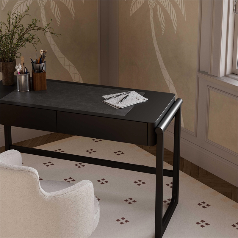 Pemberly Row Contemporary Black Finish 2 Drawer Desk - 52