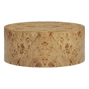 Pemberly Row Contemporary Natural Burl Drum Coffee Table - 36&quotW x 36&quotD x 15&quotH