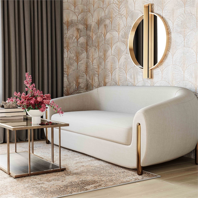 Pemberley Row Textured Linen Cream Sofa Rectangular Handmade 71.5